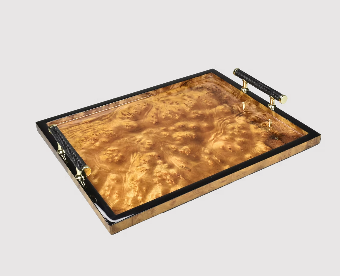 Leather Handle Walnut tray