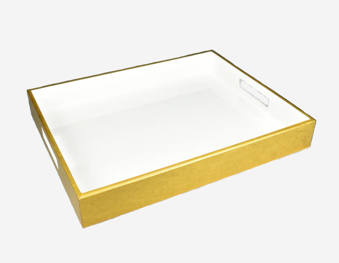 Shine Gold Leaf W/White Lacquer Inside Tray