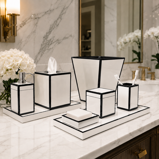 White With Black Trim Bath Set