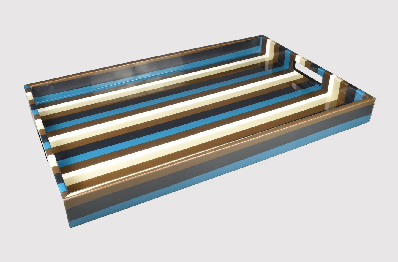 Blue Stripes Fabric Inlay Box and Tray