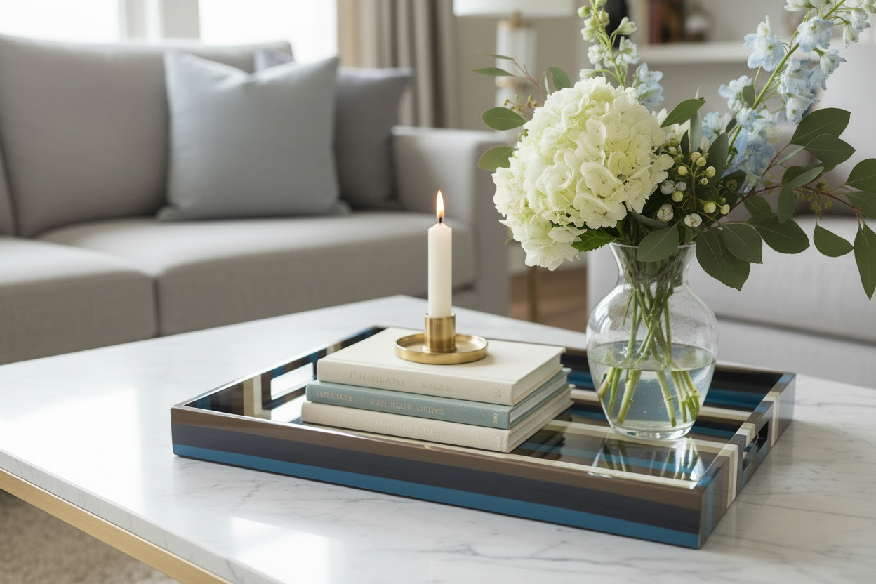 Blue Stripes Fabric Inlay Box and Tray