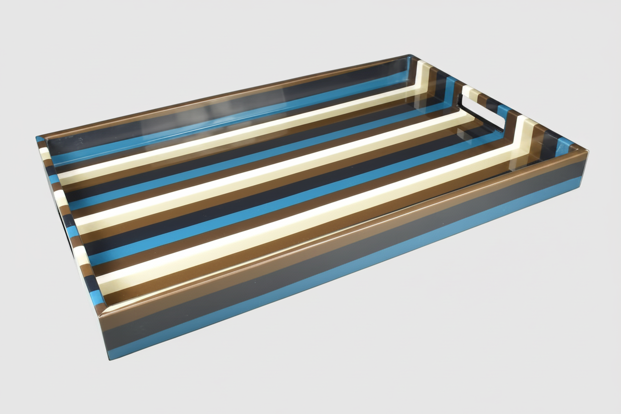 Blue Stripes Fabric Inlay Box and Tray