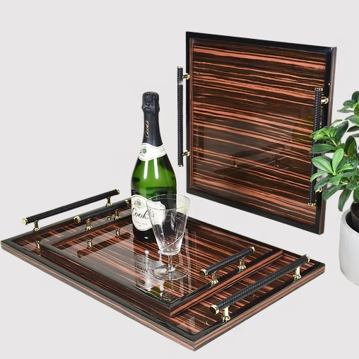 Leather Handle Rosewood tray