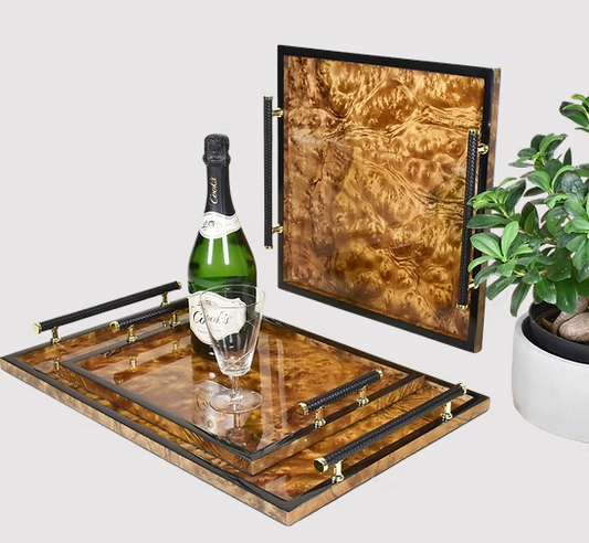 Leather Handle Walnut tray