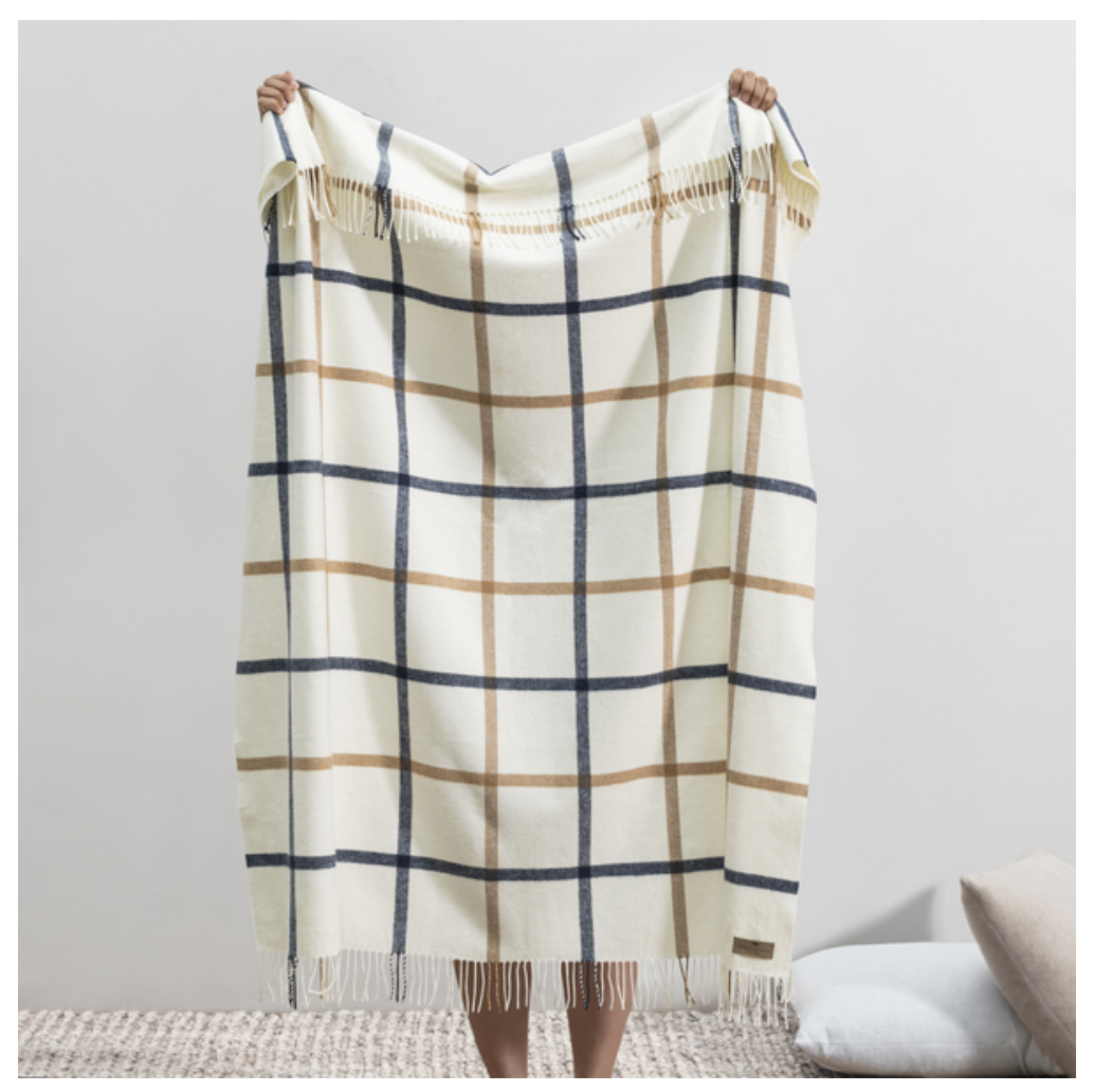 Navy/Caramel Tattersall Plaid Throw
