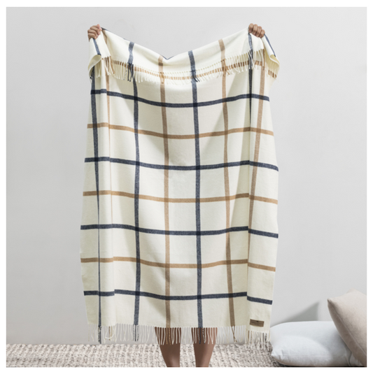 Navy/Caramel Tattersall Plaid Throw