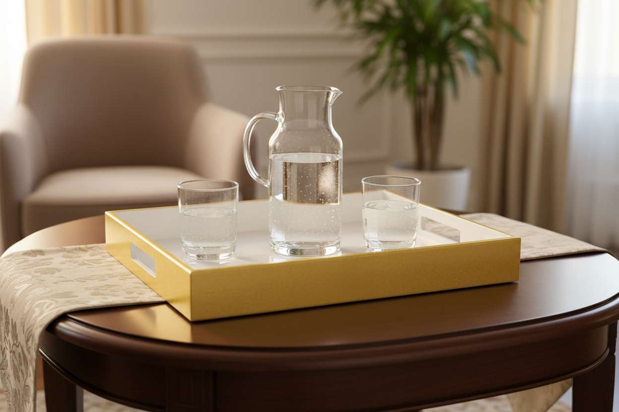 Shine Gold Leaf W/White Lacquer Inside Tray