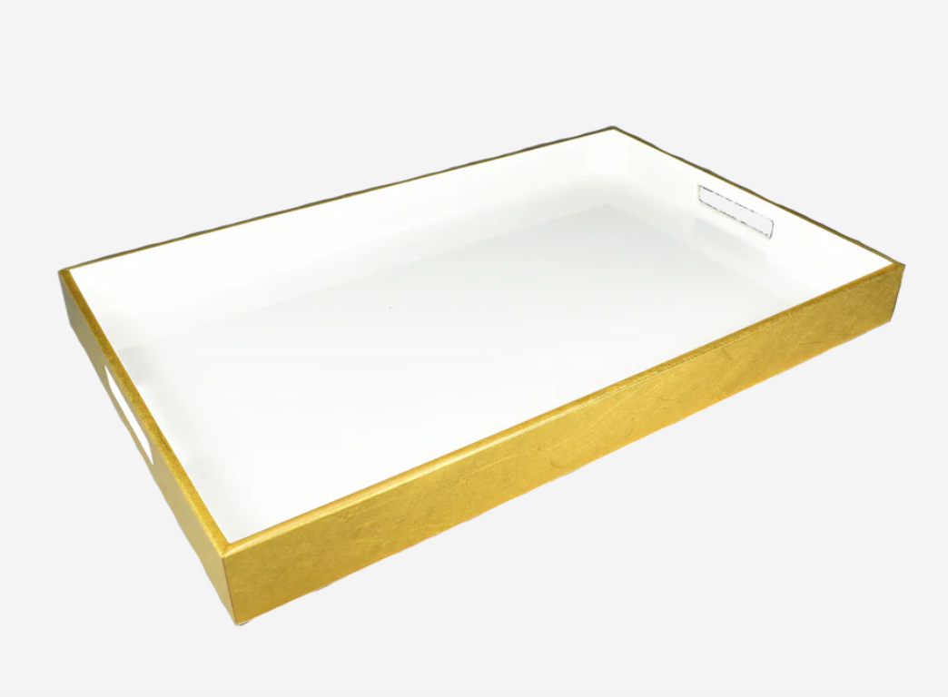 Shine Gold Leaf W/White Lacquer Inside Tray