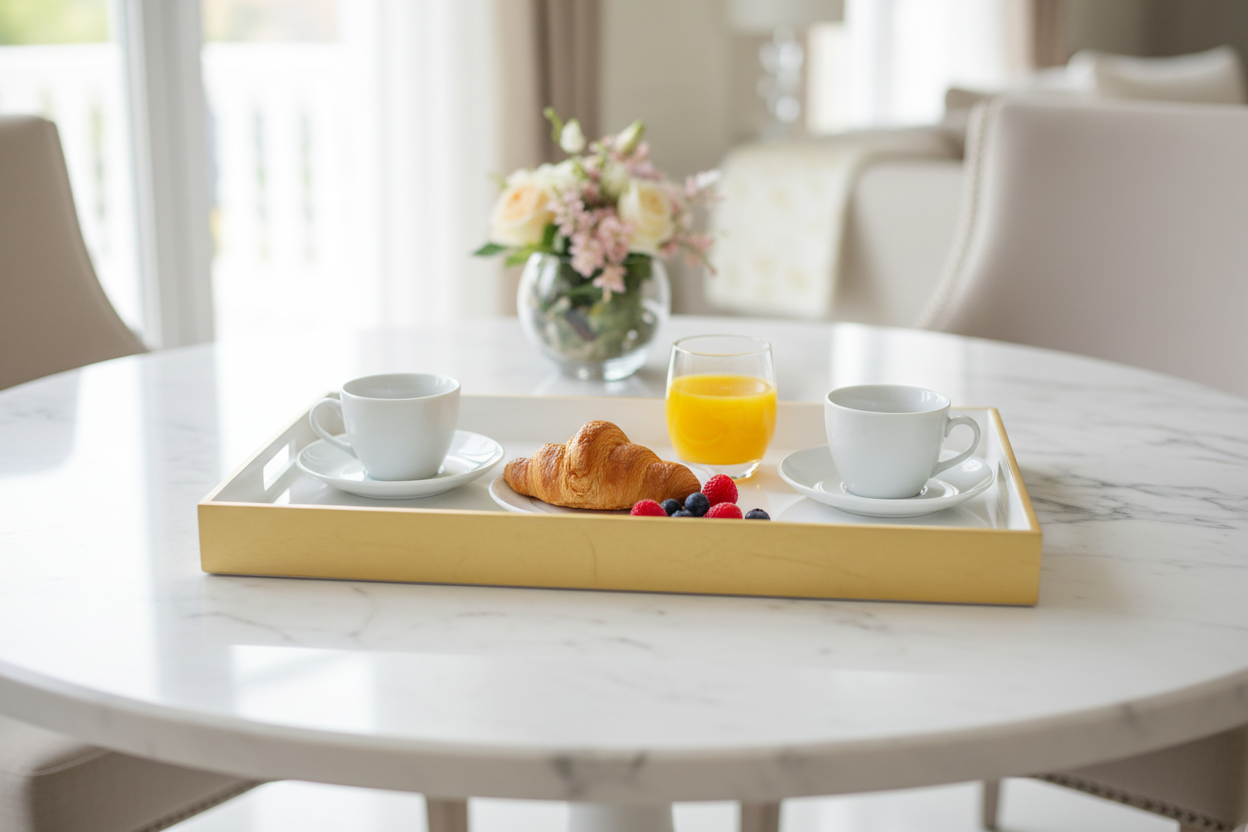 Shine Gold Leaf W/White Lacquer Inside Tray