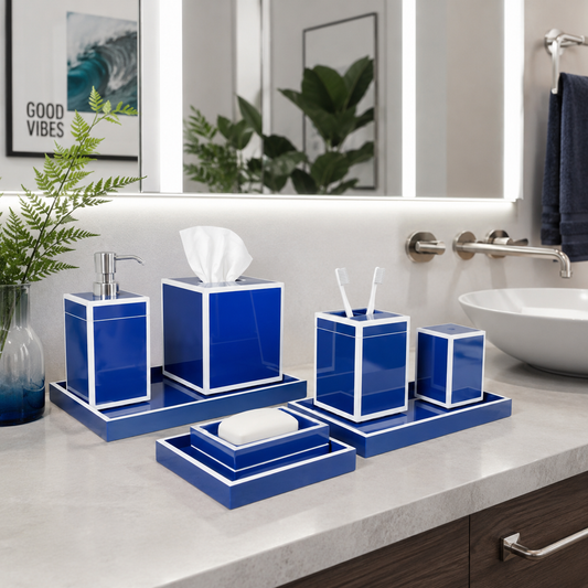 Blue with White Lacquer Trim Bath Set