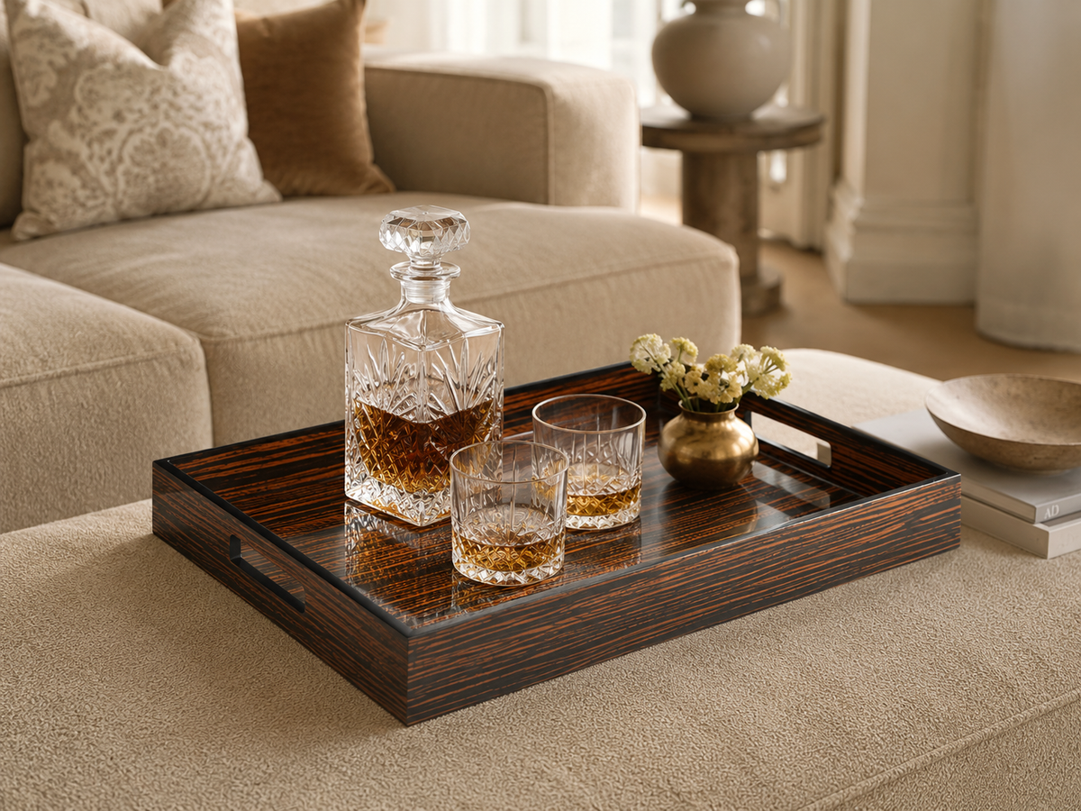 Macassar Ebony Inlay w/Black Lacquer Tray