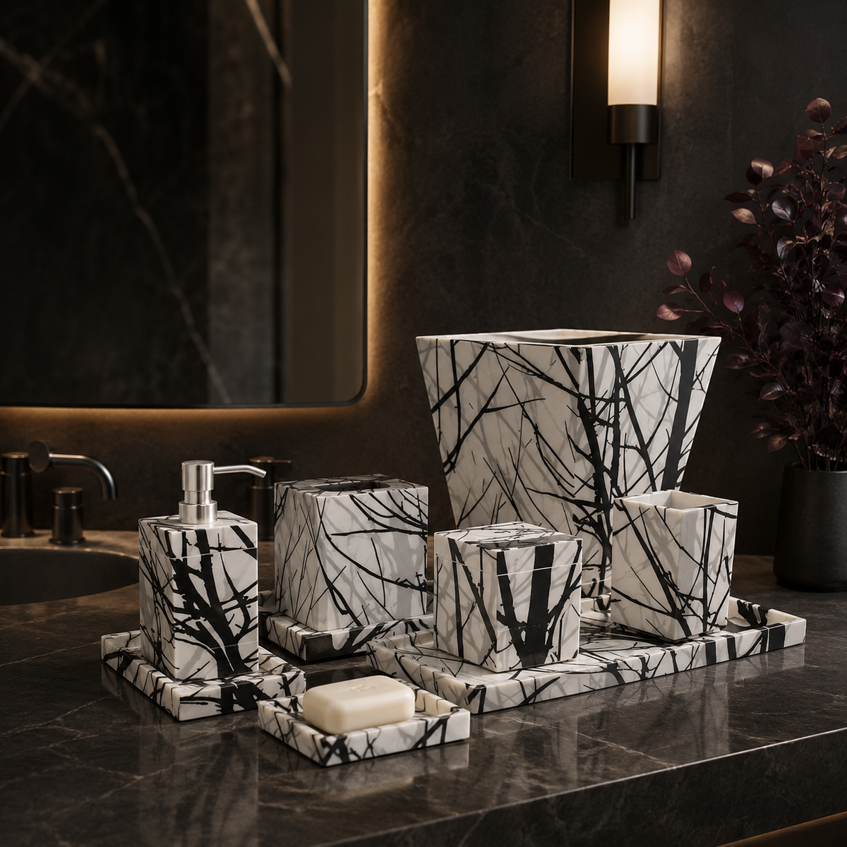Naked Tree Fabric Inlay w/Lacquer Bath Set