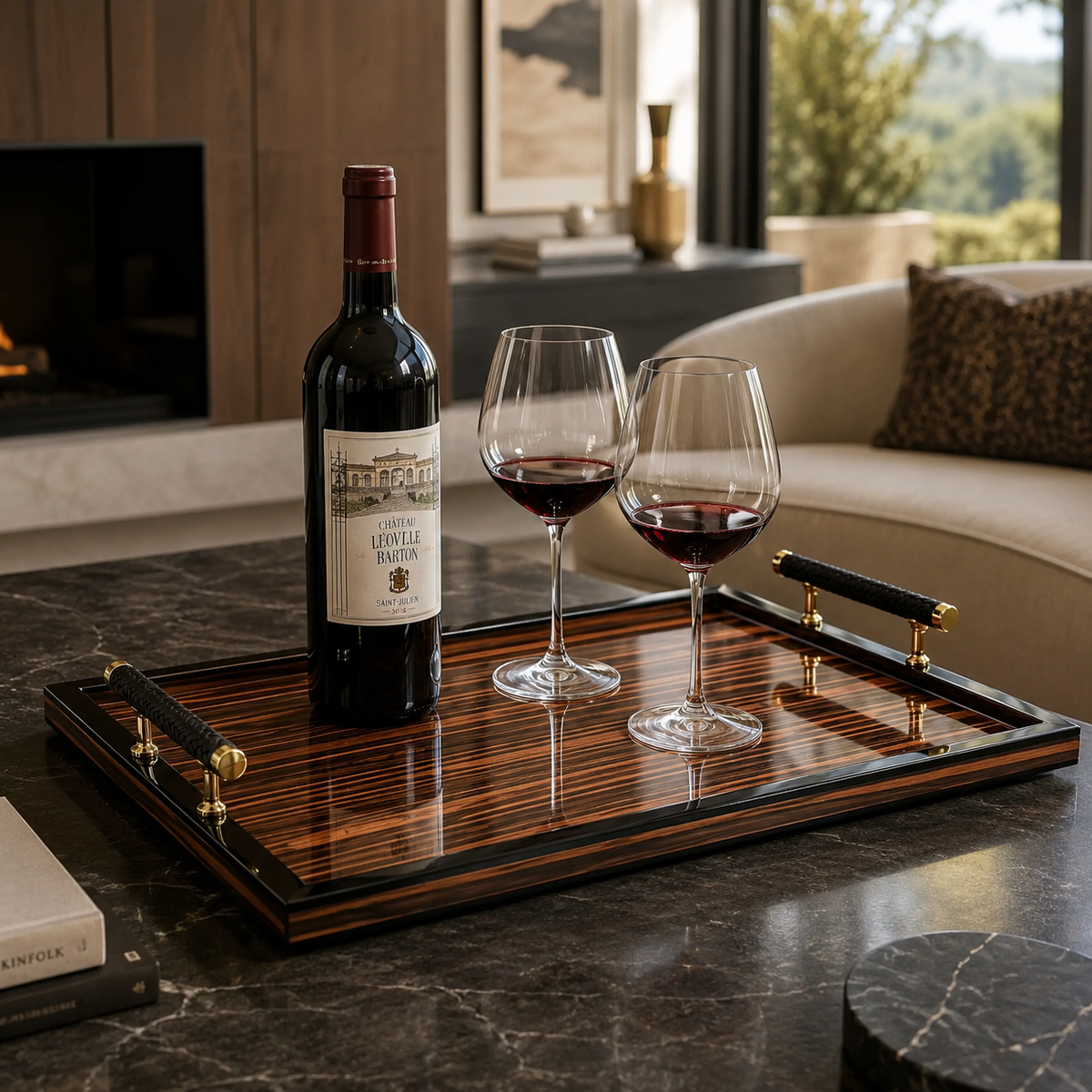 Leather Handle Rosewood tray