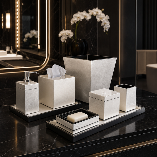 Shine Silver With Black Trim Bath Set