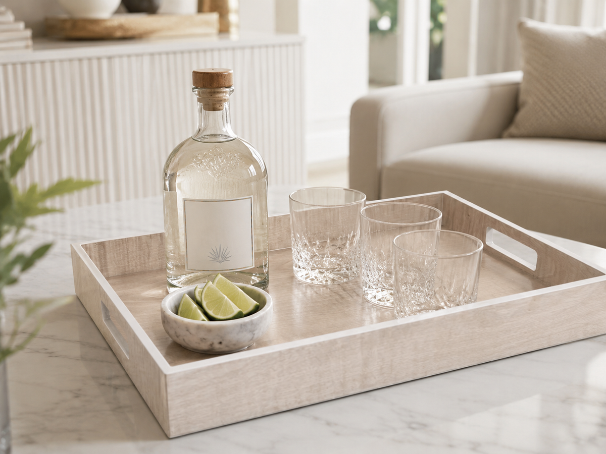 Shine Sycamore W/Silver Dollar Trim Lacquer Tray