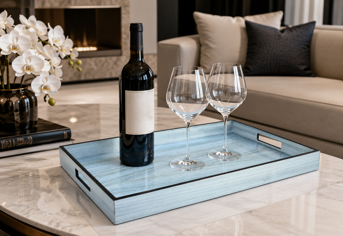Blue Tulipwood Inlay with Black Trim Tray