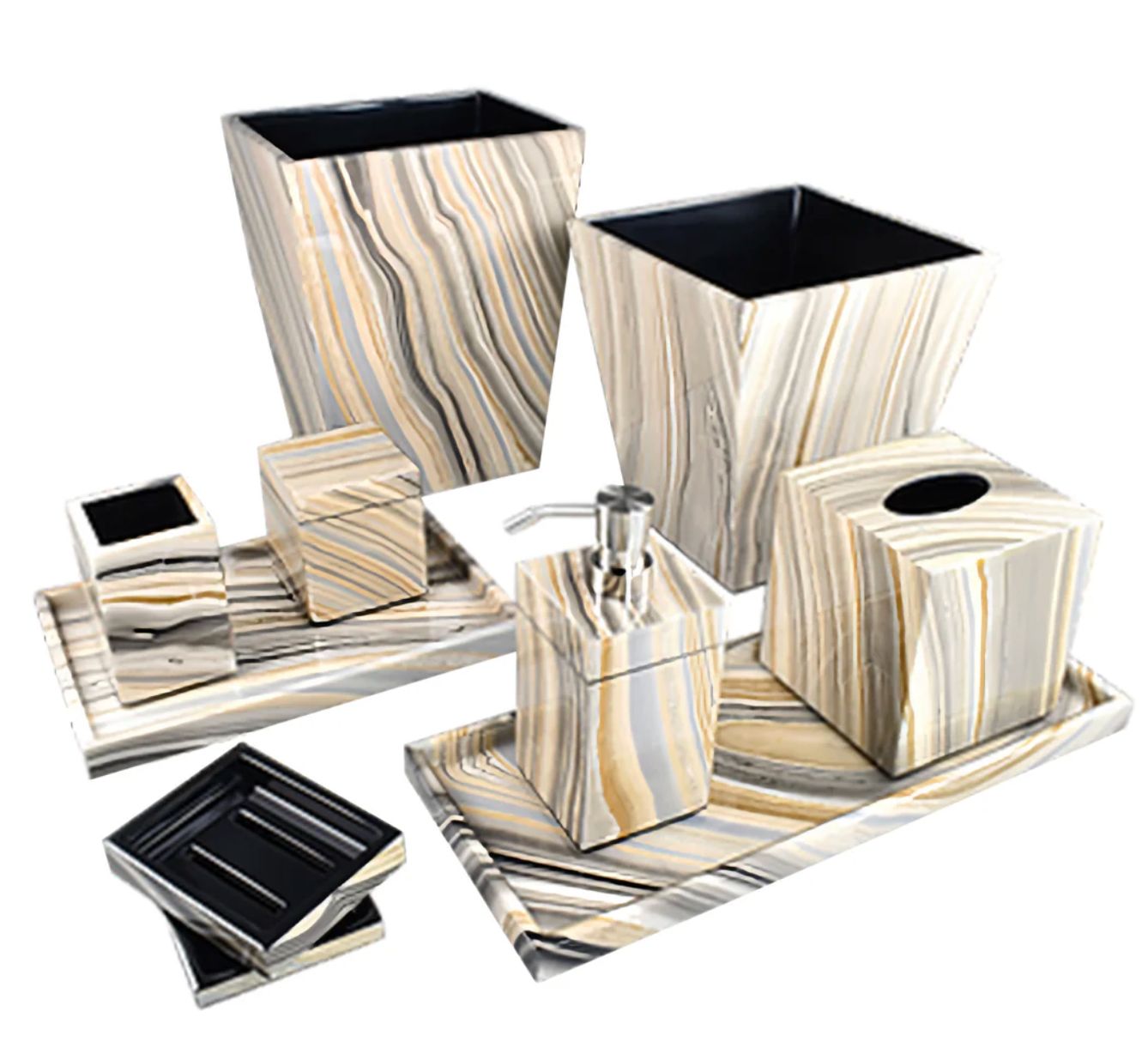 Tucson Handmade Paper Inlay w/Black Lacquer Bath Set