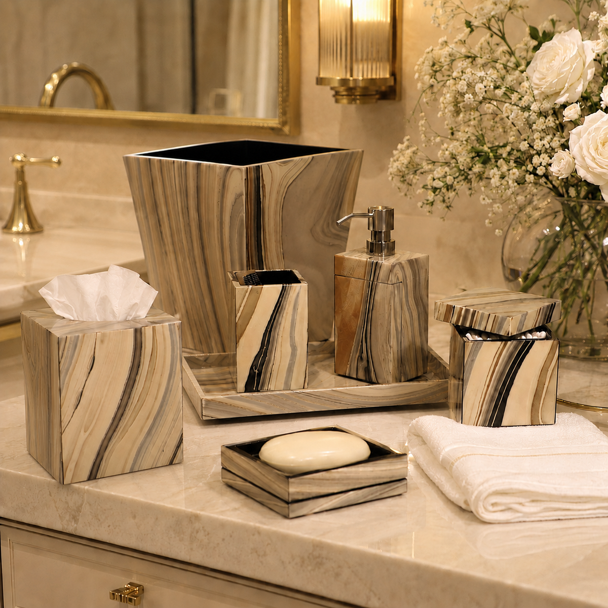 Tucson Paper Inlay w/Black Lacquer Bath Set
