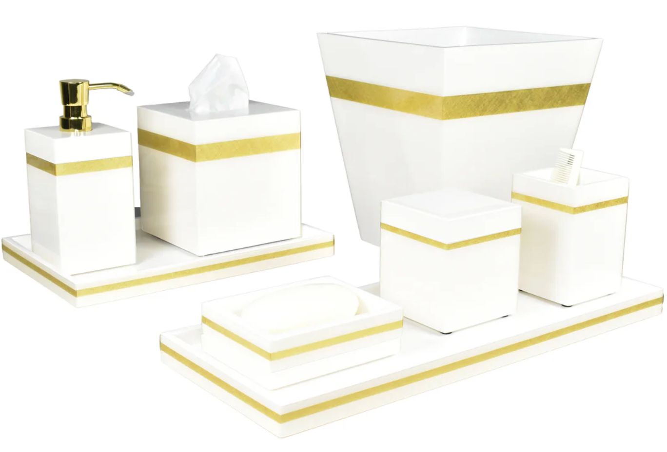 White w/ Shine Gold Leaf Trim Bath Set