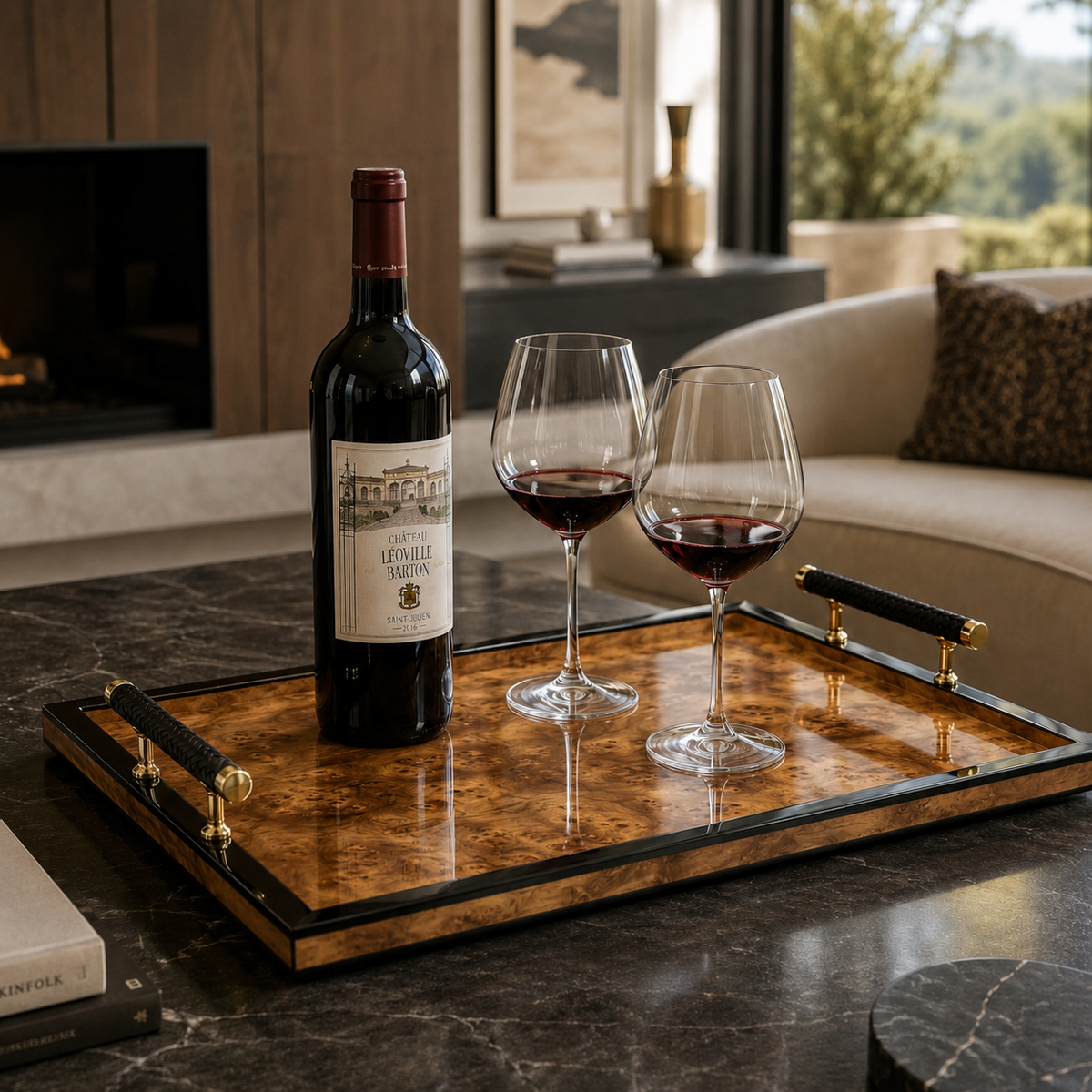 Leather Handle Walnut tray